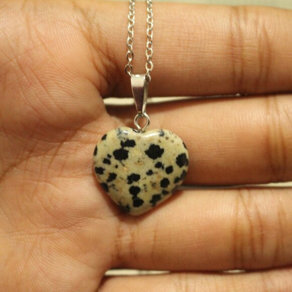 Dalmatian Jasper Heart Pendant Necklace – Natural Stone Good Vibes Jewelry - Picture 3 of 6